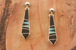 Calvin Begay Genuine Acoma Jet Sterling Silver Earrings